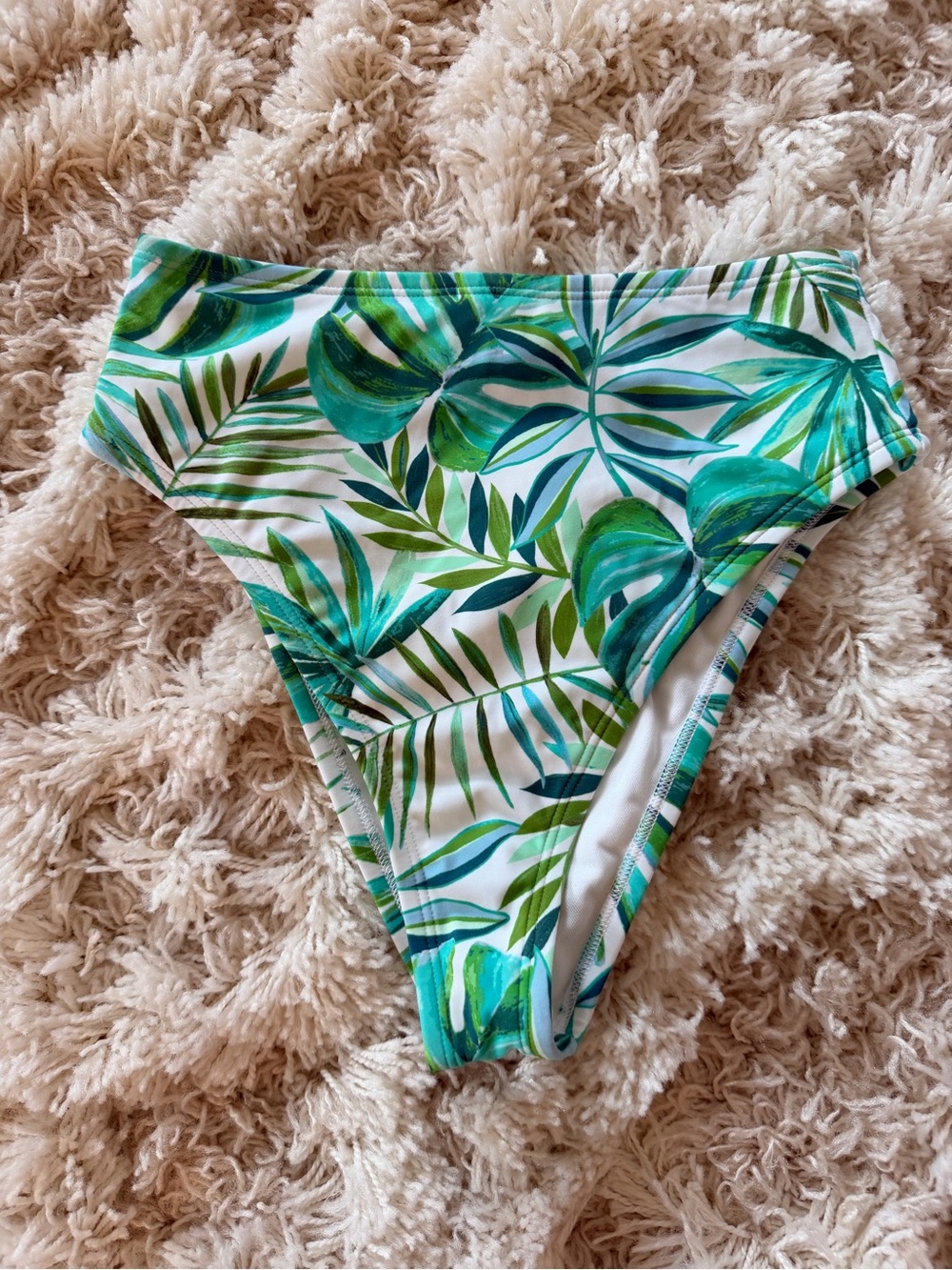 Shade & Shore White Bikini Bottom with Green Tropical Leaf Print